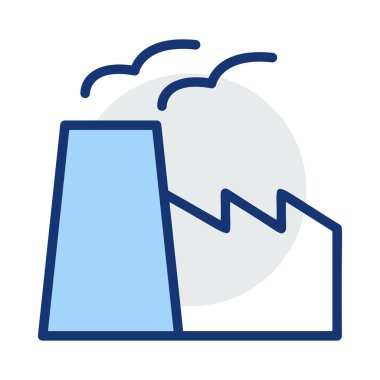 Beyaz arka plan üzerinde izole mavi ve gri renklerde kirliliği ile fabrika