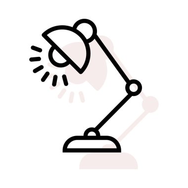 Bej gölge beyaz zemin üzerine izole parlayan masa lambası