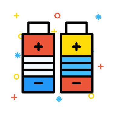 Renkli semboller ile beyaz arka plan üzerinde iki pil