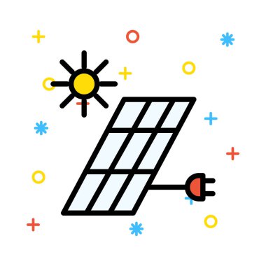 Güneş pili ile sarı renkli semboller beyaz zemin üzerine güzel bir gün