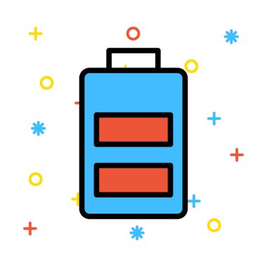 Renkli semboller beyaz zemin üzerine kırmızı ve mavi pil