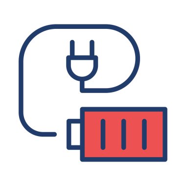 Basit kırmızı batarya ile fiş üzerinde izole beyaz arka plan