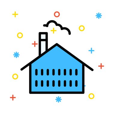 Renkli semboller beyaz zemin üzerine mavi ev