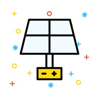 Güneş pili ile renkli semboller beyaz arka plan üzerinde