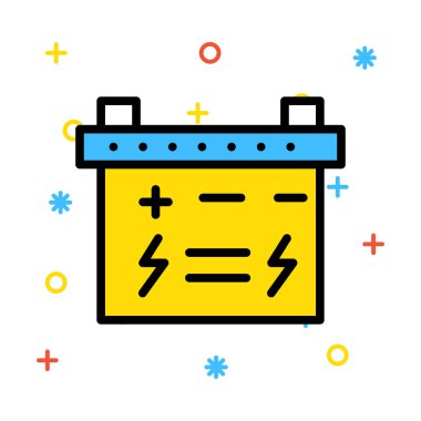 Mavi ve sarı renkli semboller ile beyaz arka plan üzerinde büyük pil