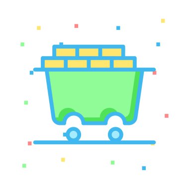 Renkli noktalar ile beyaz arka plan üzerinde tuğla ile yeşil at arabası 