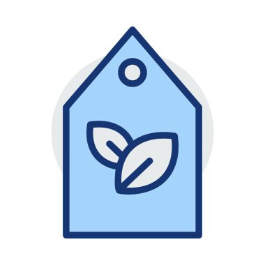 Beyaz arka plan üzerinde izole mavi ve gri renklerde yapraklarla etiketi