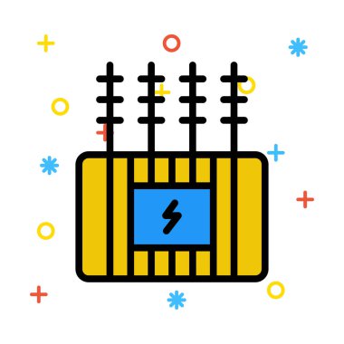 Sarı ve mavi renkli semboller ile beyaz arka plan üzerinde dönüştürücü