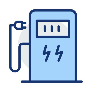 Kablo ve fiş beyaz arka plan üzerinde izole mavi ve gri renklerde ile elektrik istasyonu