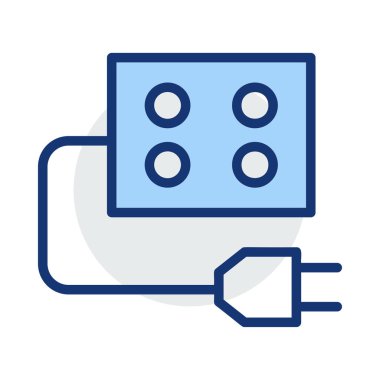 Akümülatör beyaz arka plan üzerinde izole mavi ve gri renklerde fişli