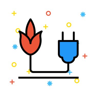 Renkli semboller beyaz zemin üzerine mavi fiş ile kırmızı çiçek