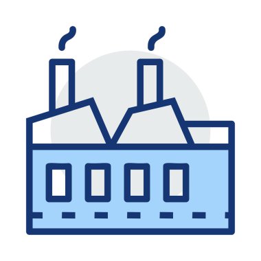 Beyaz arka plan üzerinde izole gri ve mavi renklerde sigara bacaları ile fabrika