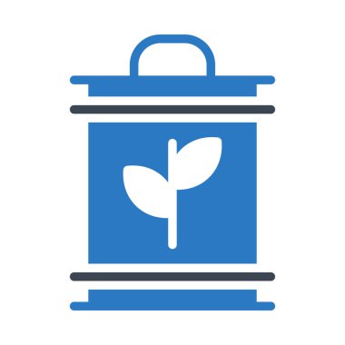 Beyaz arka plan üzerinde izole mavi ve gri renklerde yaprakları ile büyük teneke kutu 