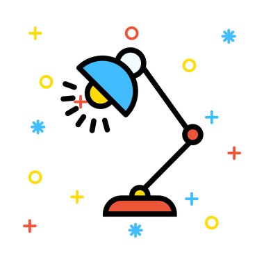 Renkli semboller ile beyaz arka plan üzerinde parlayan masa lambası