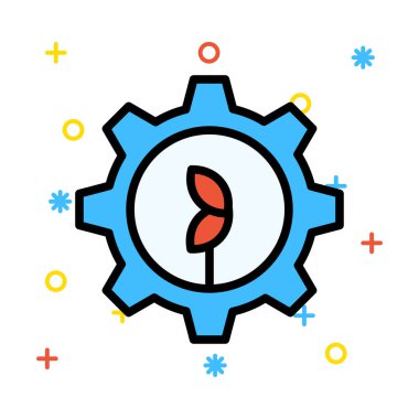 Renkli semboller ile beyaz arka plan üzerinde bitki ile dişli