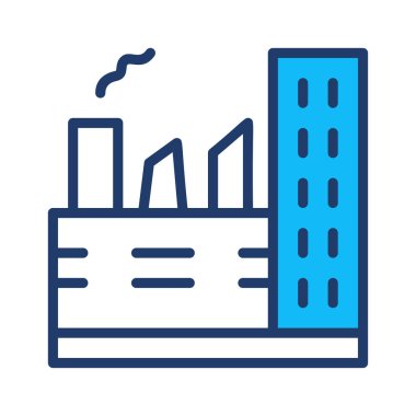 Beyaz arka plan üzerinde izole beyaz ve mavi fabrika