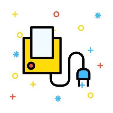 Renkli semboller ile beyaz arka plan üzerinde fiş ile dijital aygıt