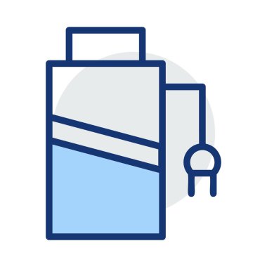 Beyaz arka plan üzerinde izole gri ve mavi renklerde fiş ile pil