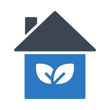 Beyaz arka plan üzerinde izole mavi ve gri renklerde yaprakları ile ev 