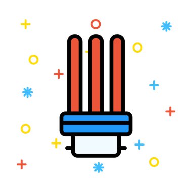 Kırmızı ve mavi enerji tasarruflu ampul renkli semboller ile beyaz arka plan üzerinde