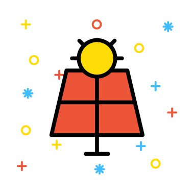 Kırmızı güneş pili ile renkli semboller beyaz zemin üzerine sarı güneş