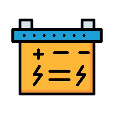 Beyaz arka plan üzerinde izole sembolleri ile mavi ve sarı geniş akümülatör
