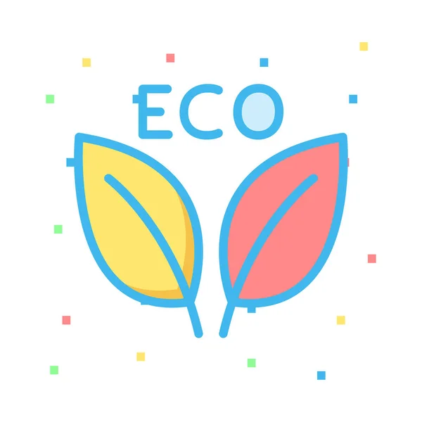 Eco Belettering Met Bladeren Een Witte Achtergrond Met Kleurrijke Stippen — Stockvector