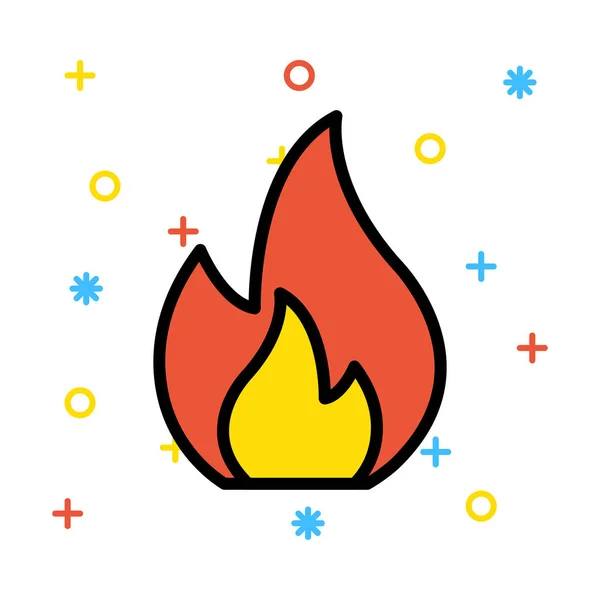 Fire on white background with colourful symbols