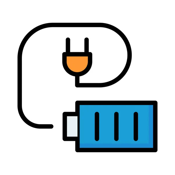 Batterie Bleue Avec Ligne Fiche Jaune Isolée Sur Fond Blanc — Image vectorielle