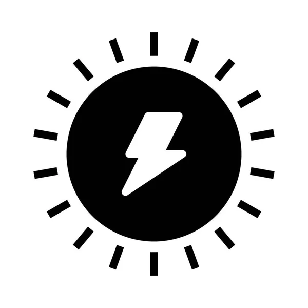 Zon Met Flash Zwarte Glyph Geïsoleerd Witte Achtergrond — Stockvector