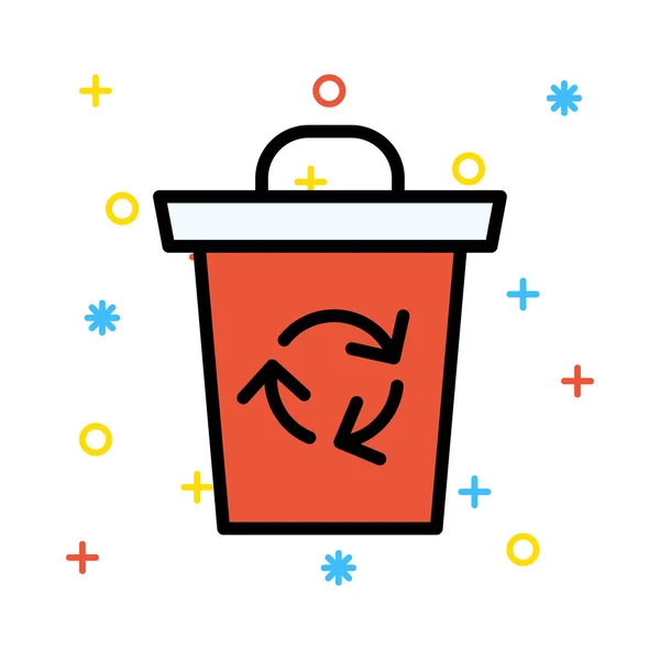白色背景的红色回收站与五颜六色的符号 — 图库矢量图片