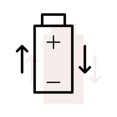 Pil oklarla ve artı, eksi işaretleri bej gölge beyaz zemin üzerine izole