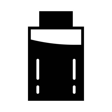 Beyaz arka plan üzerinde izole siyah glif küçük pil 