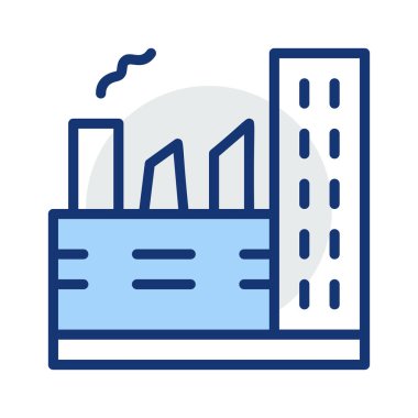 Basit Fabrika bacaları beyaz arka plan üzerinde izole gri ve mavi renklerde ile