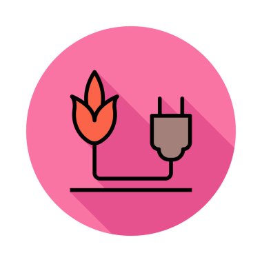 Beyaz zemin üzerinde bir dairede fiş ile kırmızı çiçek