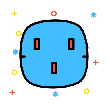 Renkli semboller beyaz zemin üzerine kırmızı delikli mavi soket