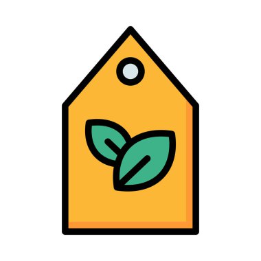 Beyaz arka plan üzerinde izole yeşil yaprakları ile sarı etiket