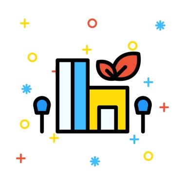 Eko fabrika renkli semboller ile beyaz arka plan üzerinde