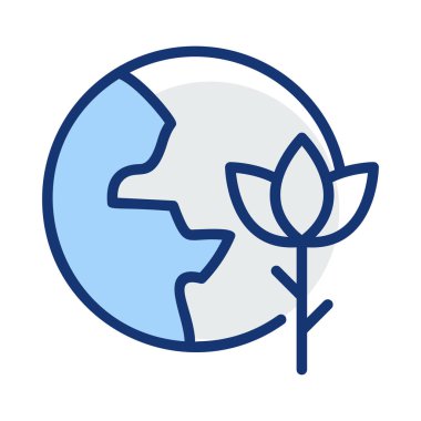 Beyaz arka plan üzerinde izole gri ve mavi renklerde çiçek ile gezegen