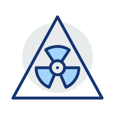Beyaz arka plan üzerinde izole mavi ve gri renklerde radyoaktif sembol olan üçgen