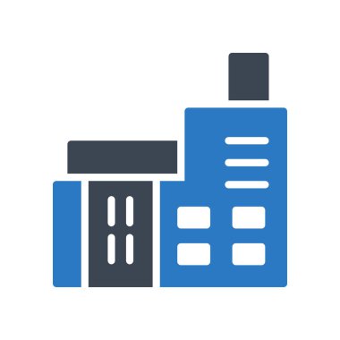 Beyaz arka plan üzerinde izole mavi ve gri renklerde fabrika  