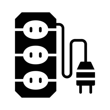 çizgi ve beyaz arka plan üzerinde izole fiş ile siyah glif uzatma kablosu 