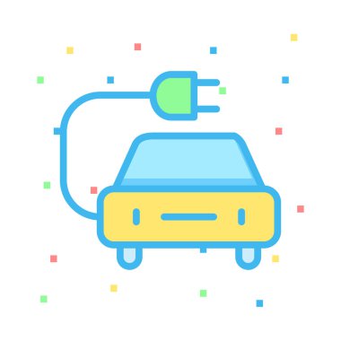 Renkli noktalar beyaz zemin üzerine elektrikli otomobil