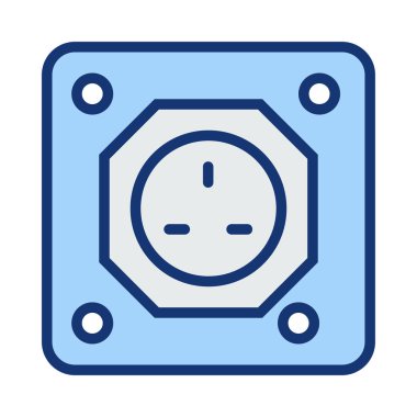 Beyaz arka plan üzerinde izole mavi ve gri renklerde üç delikli soket