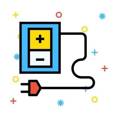 Artı ve eksi düğmelerini çizgi ve renkli semboller ile beyaz arka plan üzerinde fiş ile