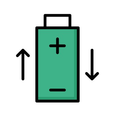 Yeşil pil ile artı ve eksi beyaz arka plan üzerinde izole sembolleri