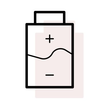 Büyük pil ile artı ve eksi bej gölge beyaz zemin üzerine izole sembolleri