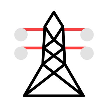Beyaz arka plan üzerinde izole gri, kırmızı ve siyah renklerde güç hattı