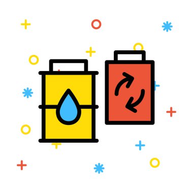 Beyaz arka plan ile renkli semboller pille