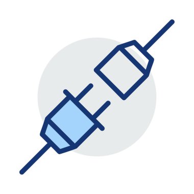 Kablo ve soket beyaz arka plan üzerinde izole mavi ve gri renklerde takın